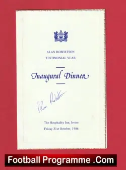 Alan Robertson Testimonial Inaugural Dinner Menu Kilmarnock 1986 Signed - football memorabilia