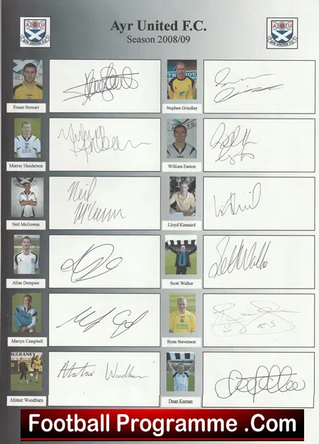 Ayr United Football Club Multi Autographed Signed Sheet 2008 2009 - Image 3