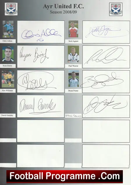 Ayr United Football Club Multi Autographed Signed Sheet 2008 2009 - Image 4