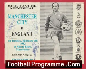 Bill Taylor Testimonial Benefit Memorial Manchester City 1982 – Multi Signed
