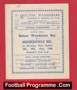 Bolton Wanderers v Huddersfield Town 1946 – 1940’s Programme
