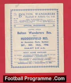 Bolton Wanderers v Huddersfield Town 1946 – 1940’s Programme
