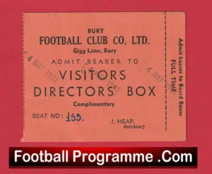 Bury Football Club Directors Box Football Ticket 1991