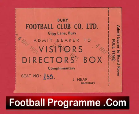 Bury Football Club Directors Box Football Ticket 1991 - Image 2