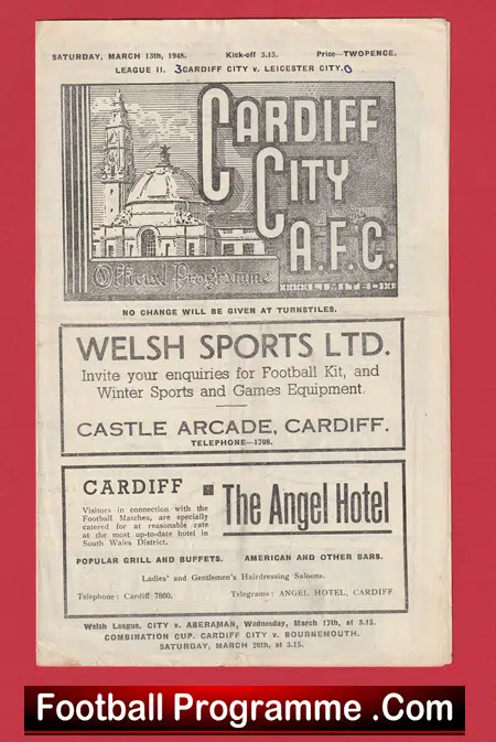 Cardiff City v Leicester City 1948 - 1940's Programme - Image 2