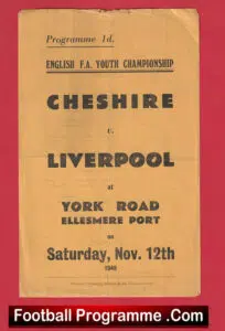 Cheshire v Liverpool 1949 – England FA Youth Cup Ellesmere Port
