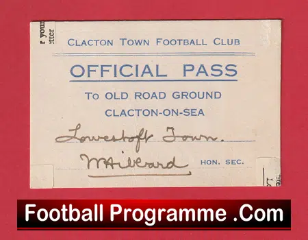 Clacton Town Football Club Official Ticket Pass 1940s - Image 2