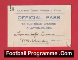 Clacton Town Football Club Official Ticket Pass 1940s