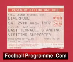 Coventry City v Liverpool 1987 – Match Ticket