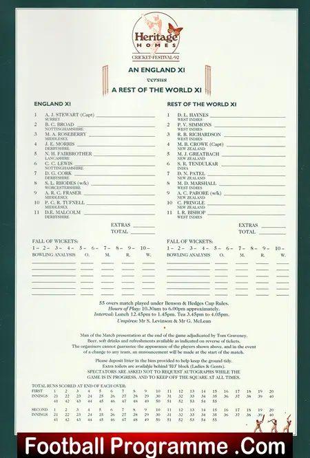 England Cricket v Rest Of The World 1992 - at Northumberland Multi Signed - Image 7