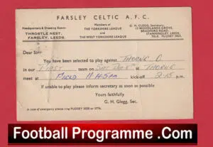 Farsley Celtic Football Club Team Official Players Selection Card 1951 – C18