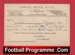 Farsley Celtic Football Club Team Official Players Selection Card 1951 – C22