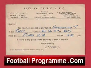 Farsley Celtic Football Club Team Official Players Selection Card 1951 – C23