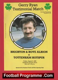 Gerry Ryan Testimonial Benefit Match Programme Brighton 1986 - football programme