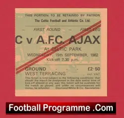 Glasgow Celtic v Ajax 1982 – Football Ticket