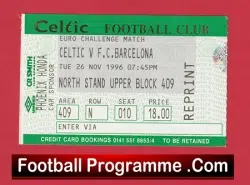 Glasgow Celtic v Barcelona 1996 – Fotball Ticket