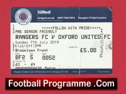 Glasgow Rangers v Oxford United 2019 – Pre Season Friendly Ticket