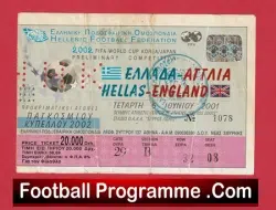 Greece v England 2001 – World Cup Prelim Football Ticket