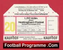 Koln v Nottingham Forest 1979 – Football Ticket