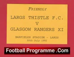 Largs Thistle v Glasgow Rangers 1992 – Match Ticket