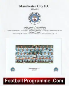 Manchester City Football Club Multi Autographed Signed Sheet 1994 1995