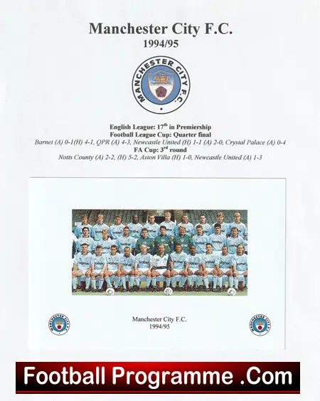 Manchester City Football Club Multi Autographed Signed Sheet 1994 1995 - Image 2