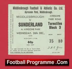 Middlesbrough v Sunderland 1973 – Football Ticket