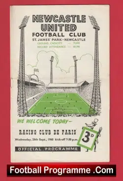 Newcastle United v Racing Club De Paris 1960