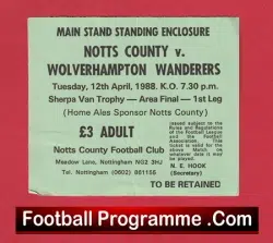 Notts County v Wolves 1988 – Trophy Cup Final Ticket