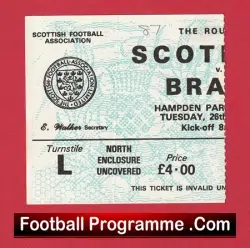 Scotland v Brazil 1987 – Football Ticket