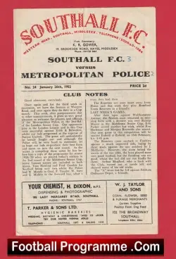 Southall v Metropolitan Police 1952 - Met Police - football programme