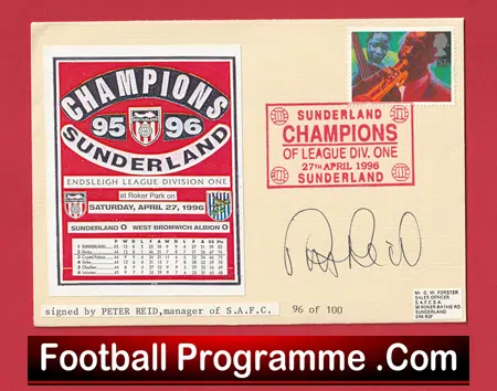 Sunderland Football Club Peter Reid Manager - Signed Autograph FDC 1996 - Image 2