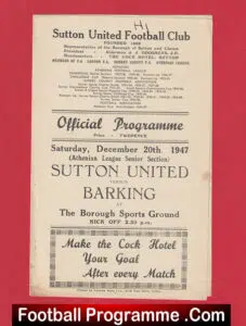 Sutton United v Barking 1947 – Athenian League 1940s