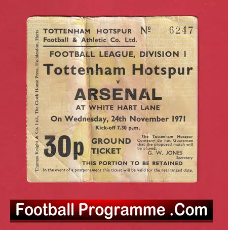 Tottenham Hotspur v Arsenal 1971 - Football Ticket - Image 2