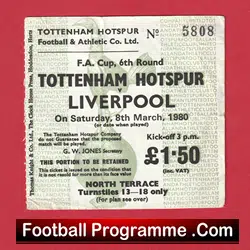Tottenham Hotspur v Liverpool 1980 – Football Ticket