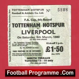 Tottenham Hotspur v Liverpool 1980 – Football Ticket