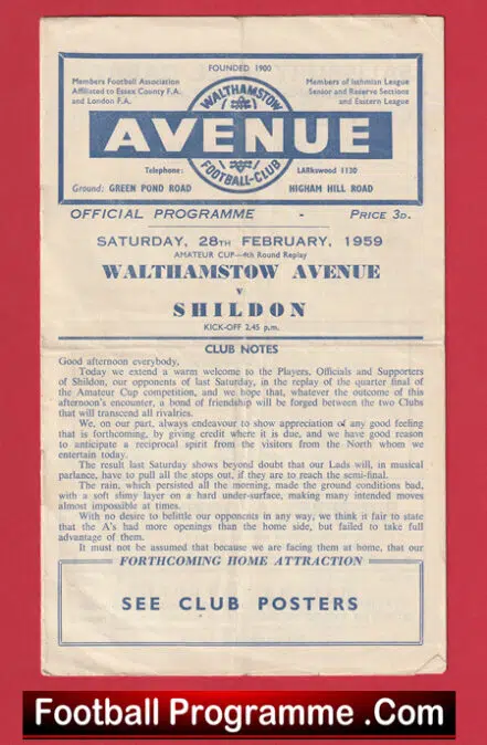 Walthamstow Avenue v Shildon 1959