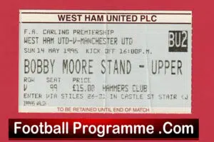 West Ham United v Manchester United 1995 – Football Ticket