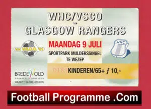 WHC/VSCO v Glasgow Rangers 2001 – Match Ticket