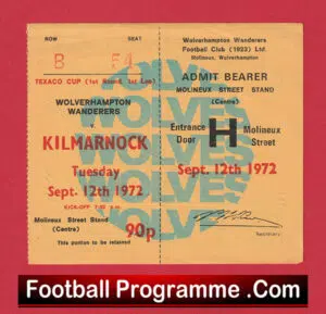 Wolverhampton Wanderers v Kilmarnock 1972 – Football Ticket