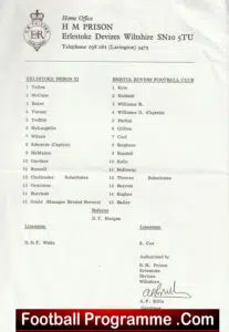 Erlestoke Prison v Bristol Rovers 1990s – Friendly Match