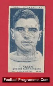 Queens Park Rangers Reg Allen Signed Autograph Turf Cigarette Card 1948