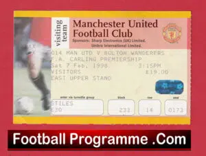 Manchester United v Bolton Wanderers 1998 – Football Ticket