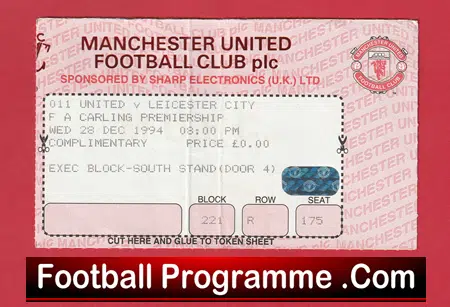 Manchester United v Leicester City 1994 - Football Ticket - Image 2