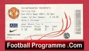 Manchester United v Wolves 2009 – Match Ticket