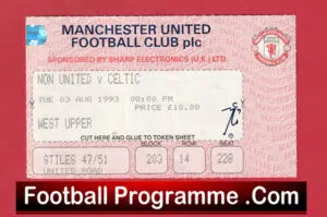 Manchester United v Glasgow Celtic 1993 – Match Ticket