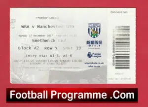West Bromwich Albion v Manchester United 2017 – WBA Ticket
