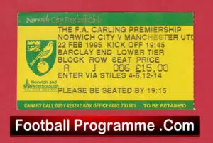 Norwich City v Manchester United 1995 – Football Ticket