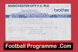Manchester City v Manchester United 1991 – Match Ticket