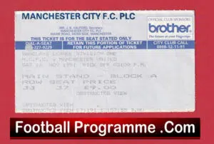 Manchester City v Manchester United 1991 – Match Ticket